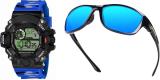 PIRASO PS-1015 BLUE MILITARY & 1356 BLACK BLUE MERCURY Combo Black Dial&Blue Military Strap& Blue Sports Sunglasses for Men and Boys. Digital Watch  - For Men