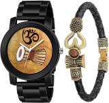 SWADESI STUFF Mahadev Watch with Bracelet Trishul Om Leather Combo Set Black Metal Analog Watch  - For Men