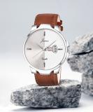 JAINX Brown Leatherette Strap Silver Day and Date Dial Analog Watch  - For Men