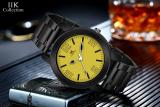 IIK Collection IIK-875M Yellow Round Artistic Dial with Black Stainless Steel Metallic Bracelet Chain Analog Watch  - For Men