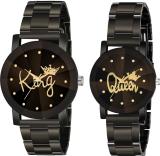 Ultra Wise King Queen Black Metal Strap Couple Analogue Men's & Women's Watch King Queen Black Metal Strap Couple Analogue Analog Watch  - For Girls