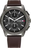 TOMMY HILFIGER Men's Stainless Steel & Brown Leather Strap Watch Analog Watch  - For Men