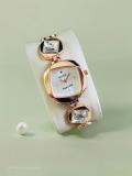 Americanviber AV0027 Square Dail Bracelet Lock Stone Studded Rose Gold Premium Finish All Occasions Analog Watch  - For Women