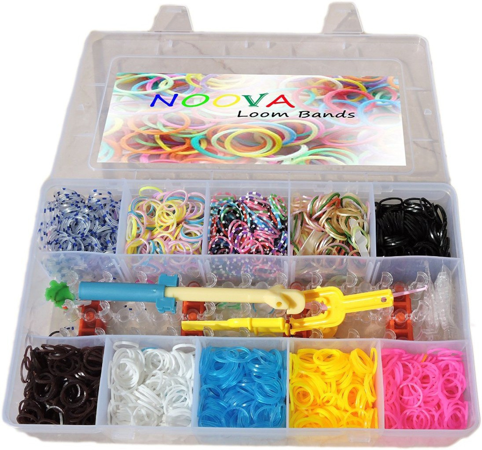Noova Rainblow color loom band kit with 2500 colorful rubber bands