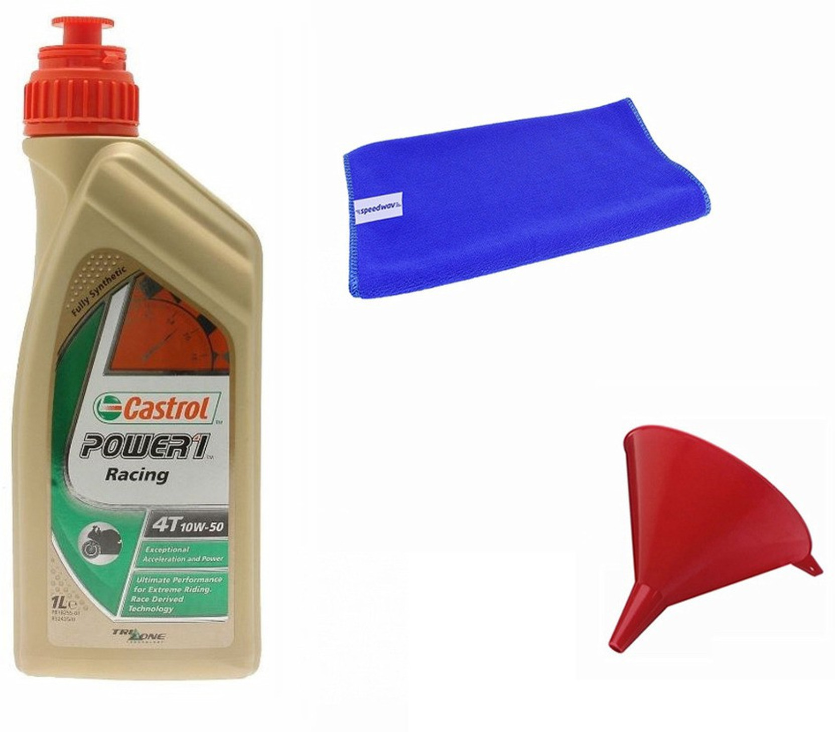 Castrol 1 Castrol Power1 10W50 4T 1 Litre Scooter Engine Oil, 1 Cloth
