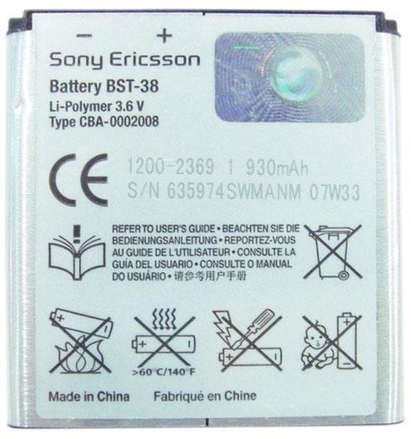 Sony Ericsson Mobile Battery For Bst-38 C902. Share