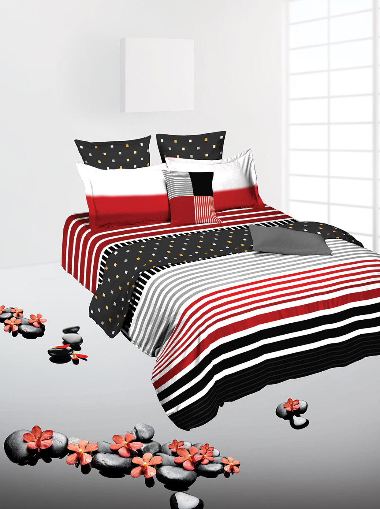 Tangerine Cotton Striped King sized Double Bedsheet Buy Tangerine Cotton Striped King sized