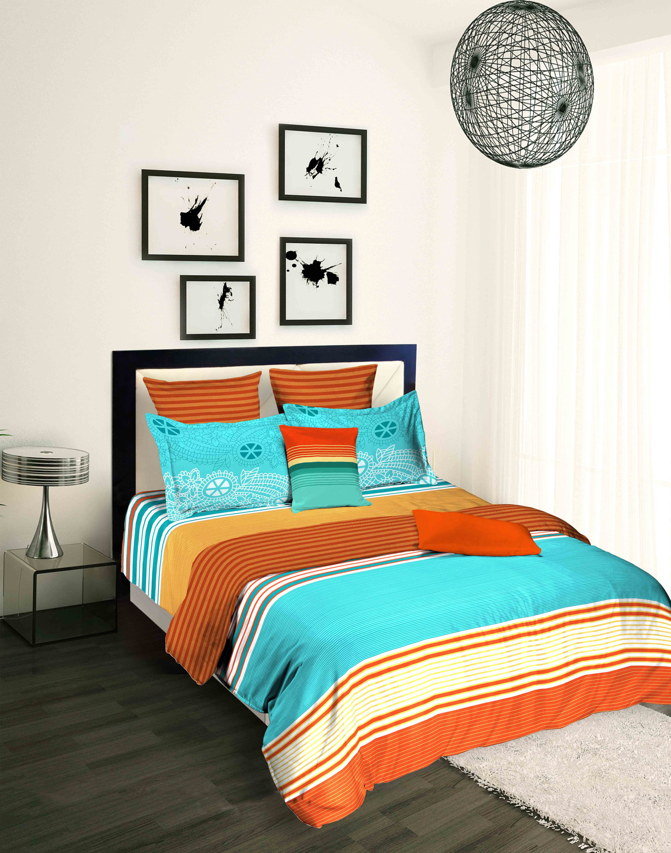 Tangerine Cotton Striped Double Bedsheet Buy Tangerine Cotton Striped Double Bedsheet Online