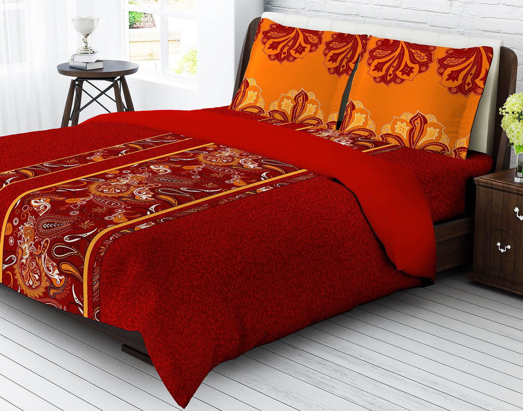 Tangerine Cotton Paisley Double Bedsheet Buy Tangerine Cotton Paisley Double Bedsheet Online