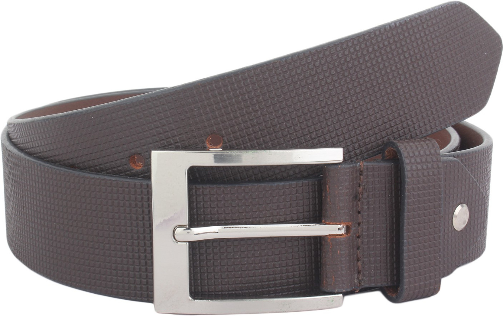 DSCOTLEE Men Formal Brown Genuine Leather Belt Silver Price in India