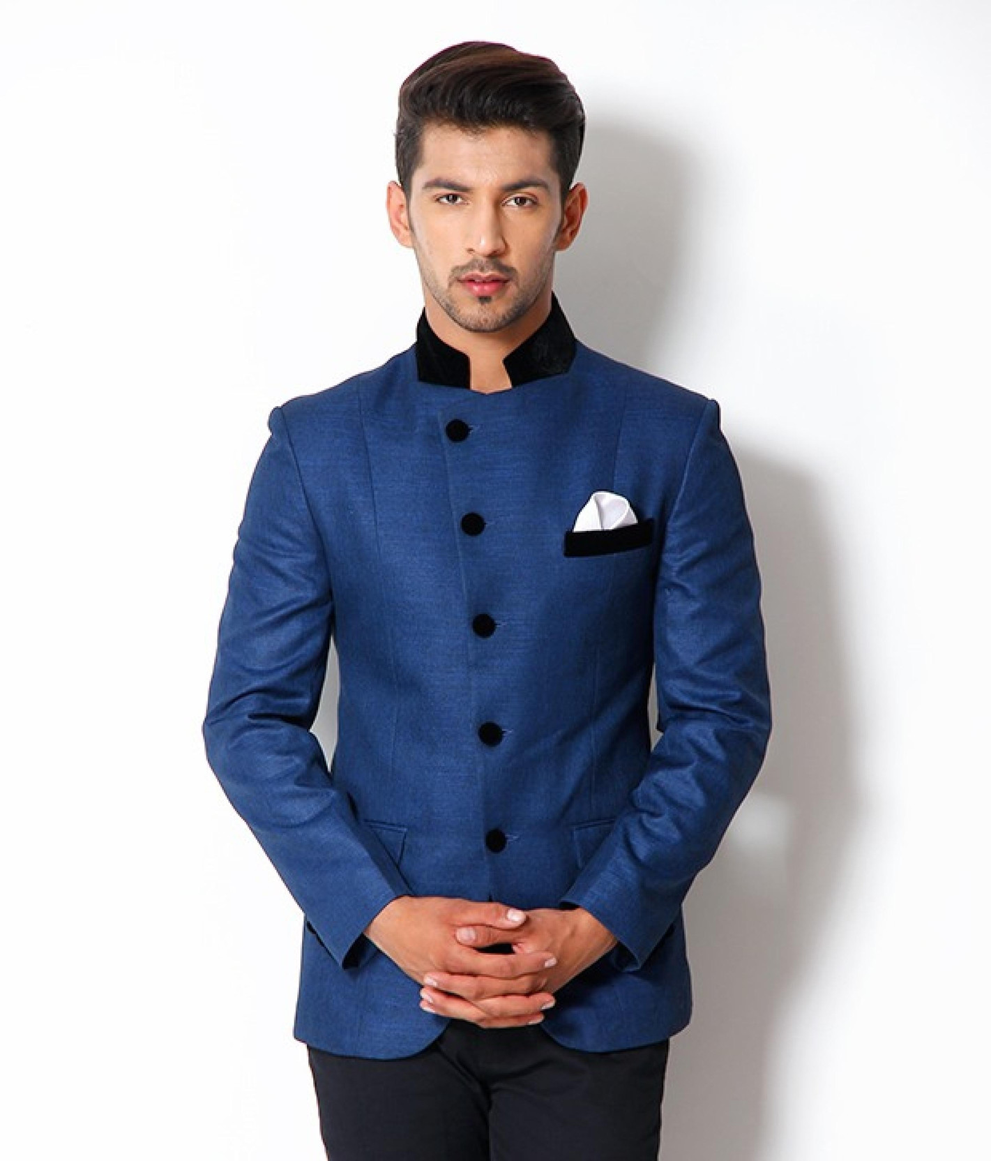 The Design Factory Solid Mandarin Party Men's Blazer Buy Royal Blue