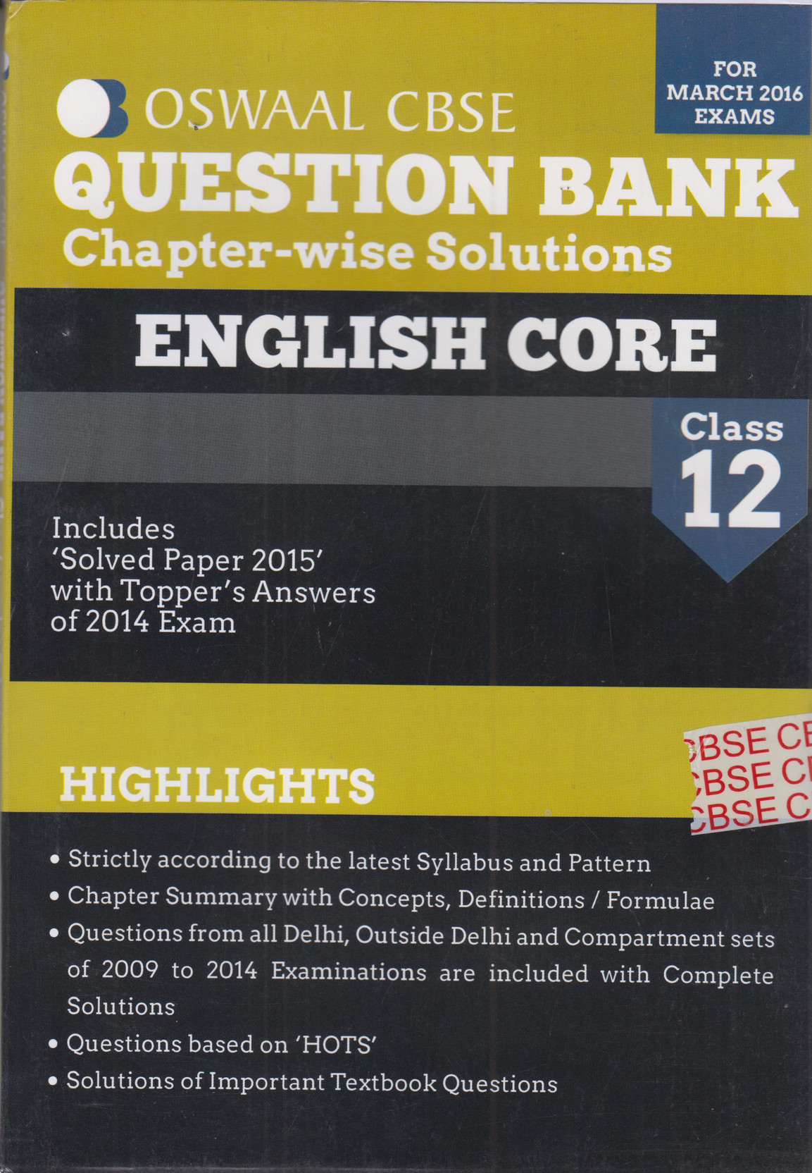 Oswaal Cbse Question Bank English Core Class 12 For March 2016