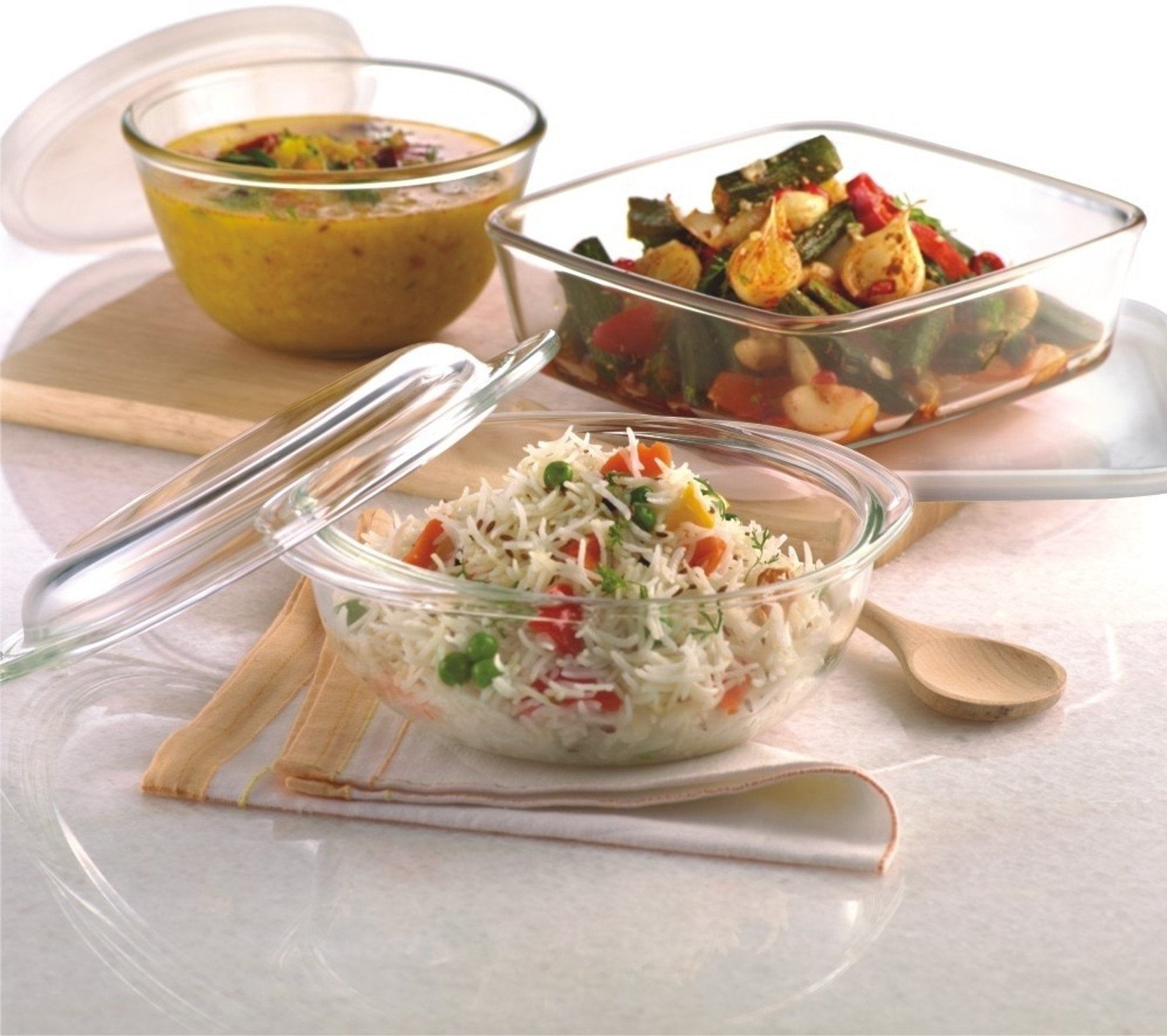 Borosil Essential Combination Set Square Dish with Lid 850ML, Mixing