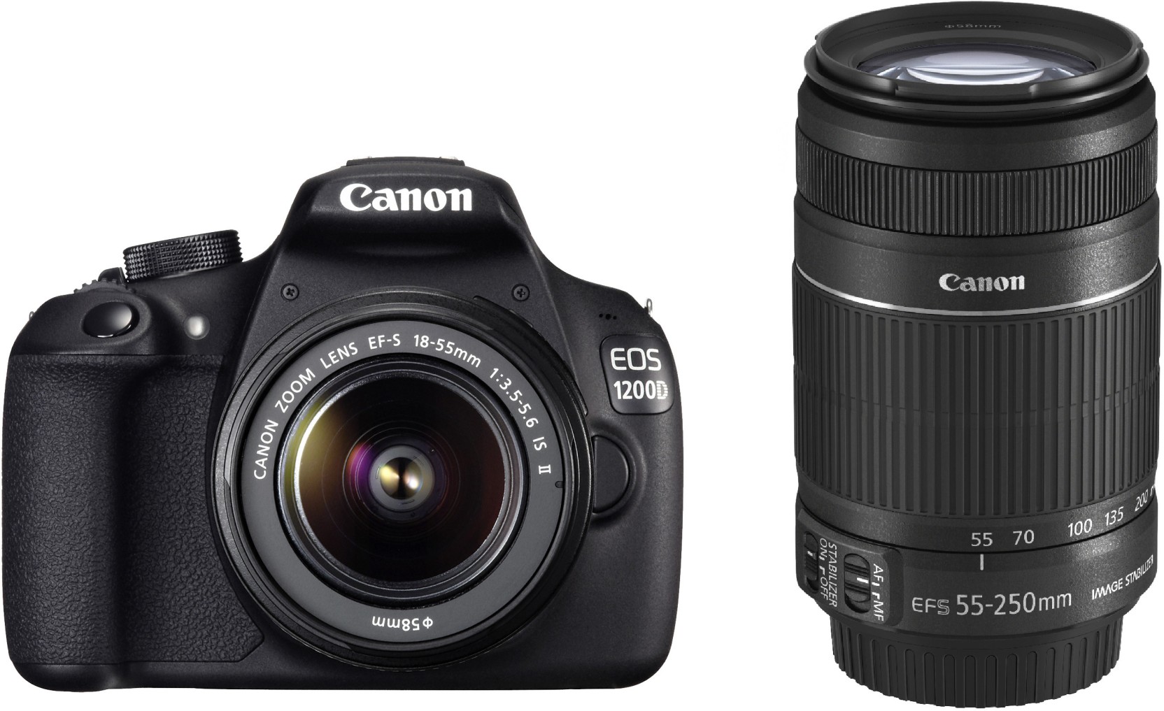 Canon EOS 1200D DSLR Camera (Body with 8 GB Card & Bag EF S18-55 IS II+55-250mm IS II) Price in ...