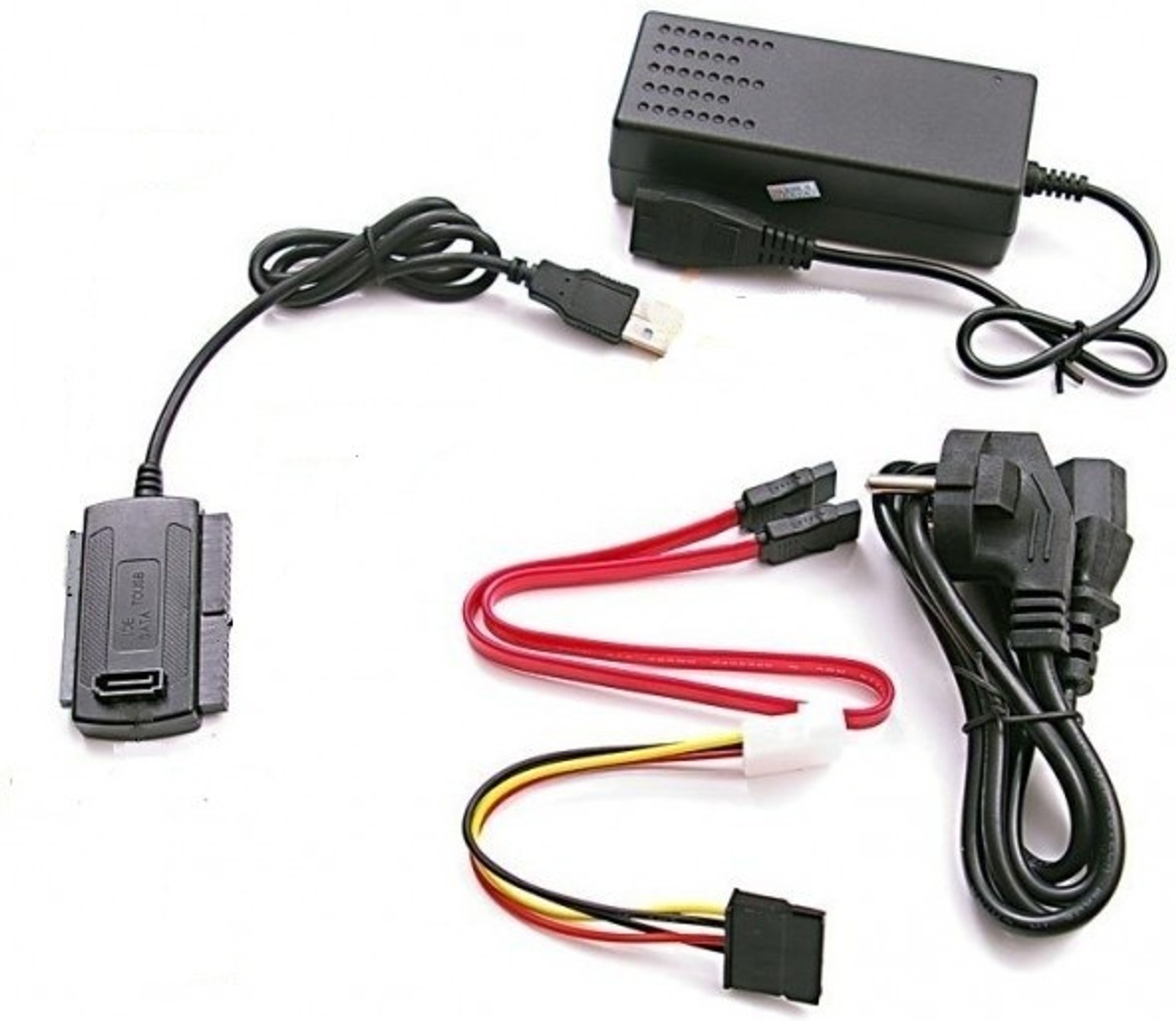 USB 2.0 To SATA/IDE Cable With Power Adapter Combo Set
