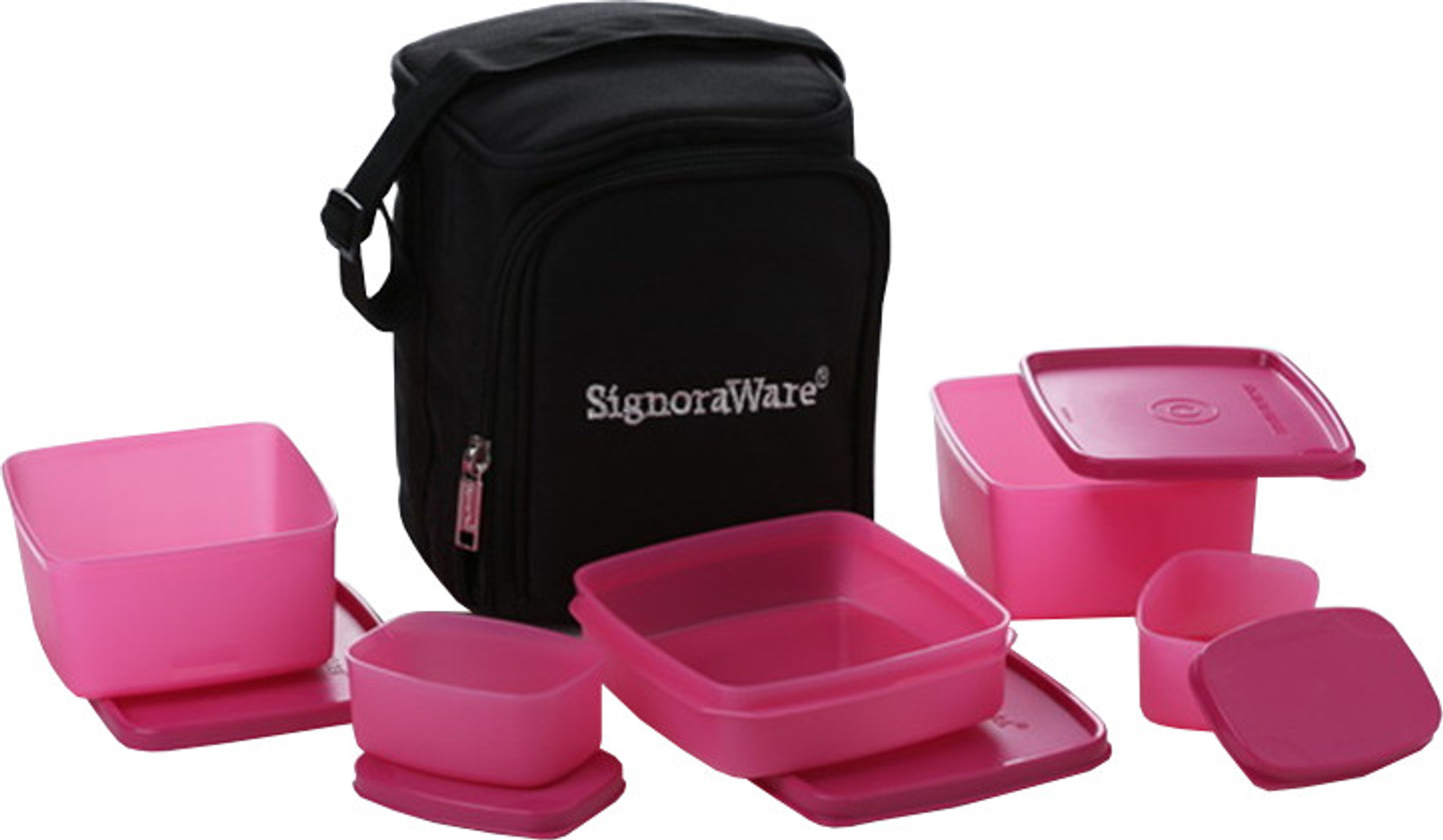 Signoraware Trendy Lunch Box (With Bag) 500 ml, 100 ml, 350 ml
