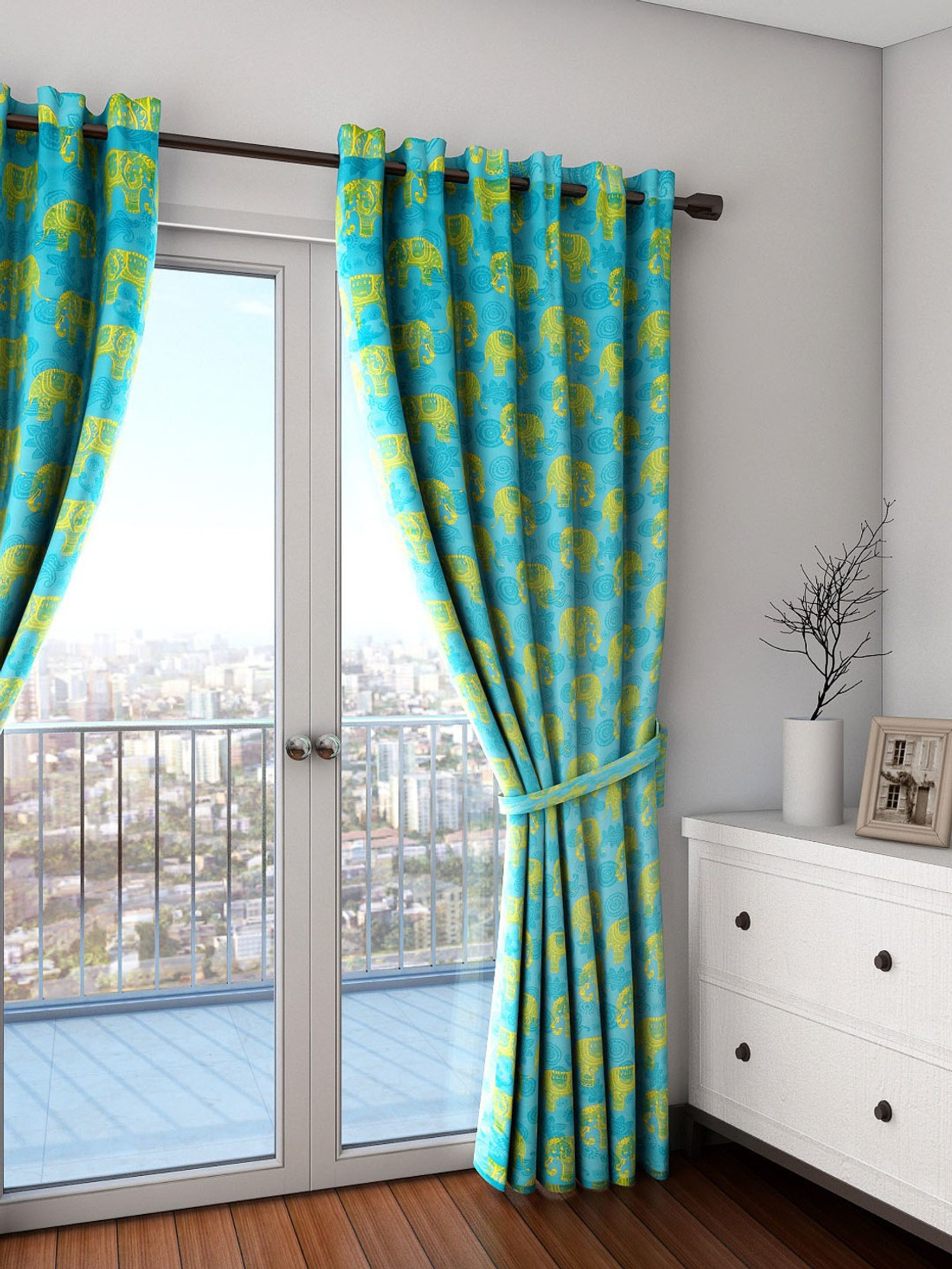 Swayam 90 Inch 3 Ft Satin Silk Window Curtain Single Swayam 90 Inch 3 Ft Satin Silk Window Curtain Single Printed Purple Green