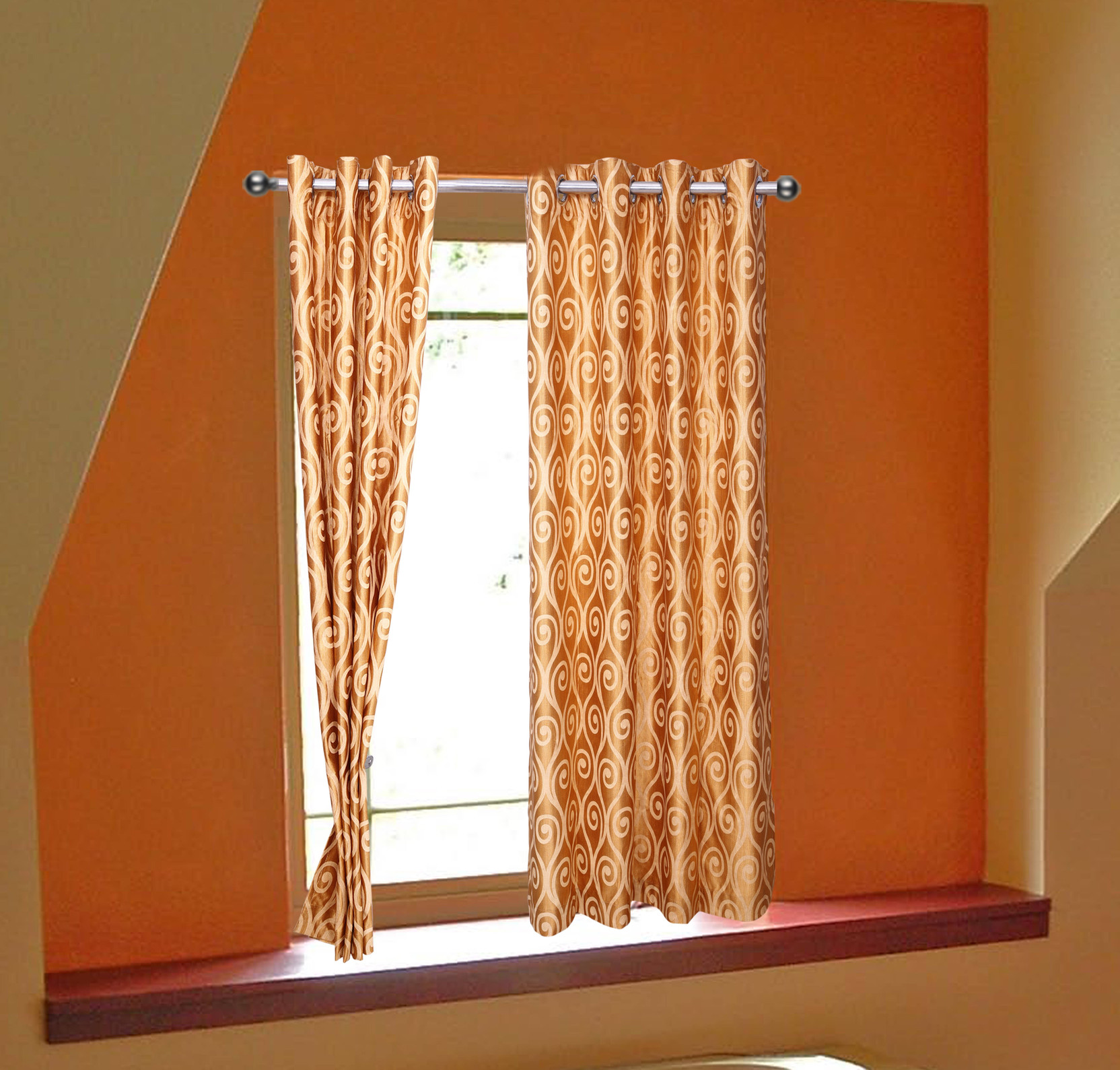 Osianarts 90 Inch 3 Ft Window Curtain Single Osianarts 90 Inch 3 Ft Window Curtain Single Striped Orange