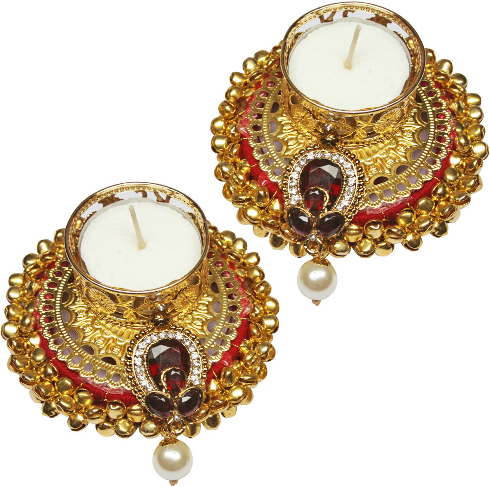 Asthetika Ghungroo Kundan T Lite Crystal Table Diya Set Price In