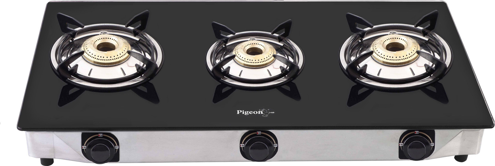 Pigeon Favourite Blackline Cooktop Glass, Stainless Steel Manual Gas