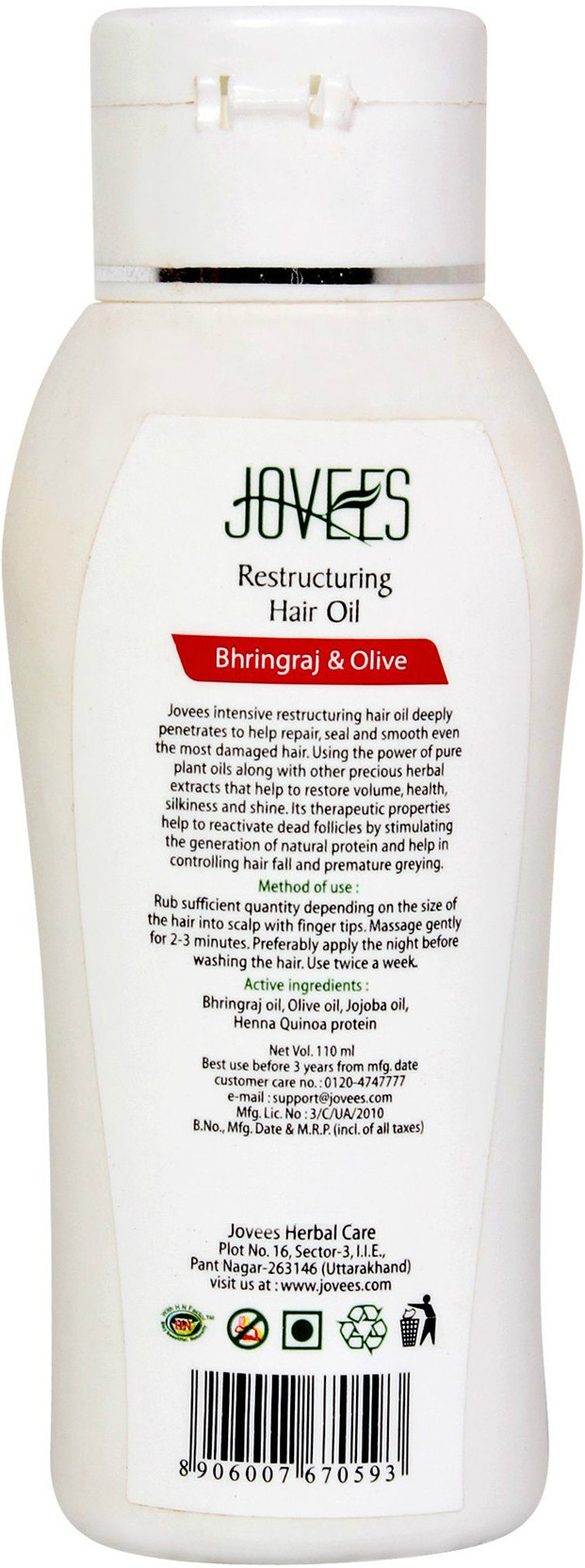 Jovees Bhringraj & Olive Intensive Restructuring Hair Oil Price in