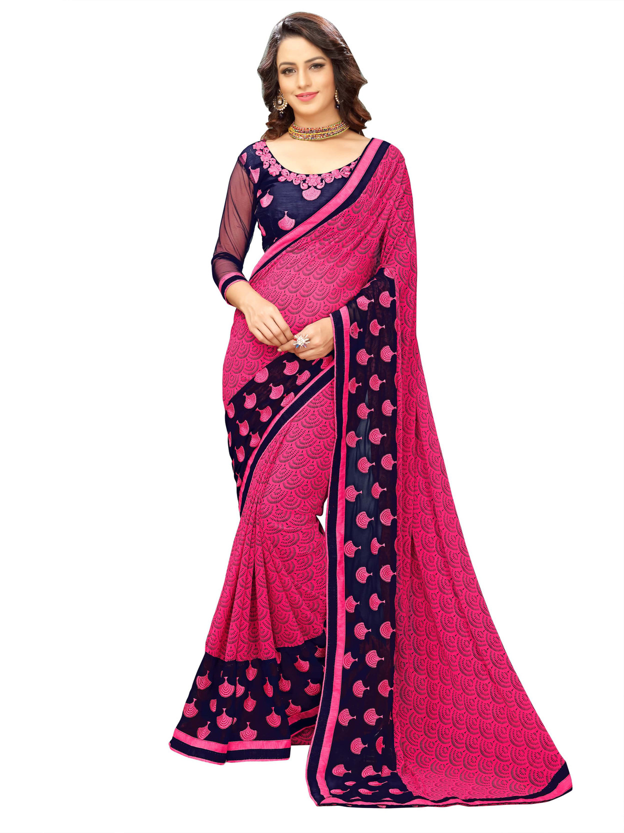 Buy onlinefayda Printed Fashion Georgette Pink, Blue ...