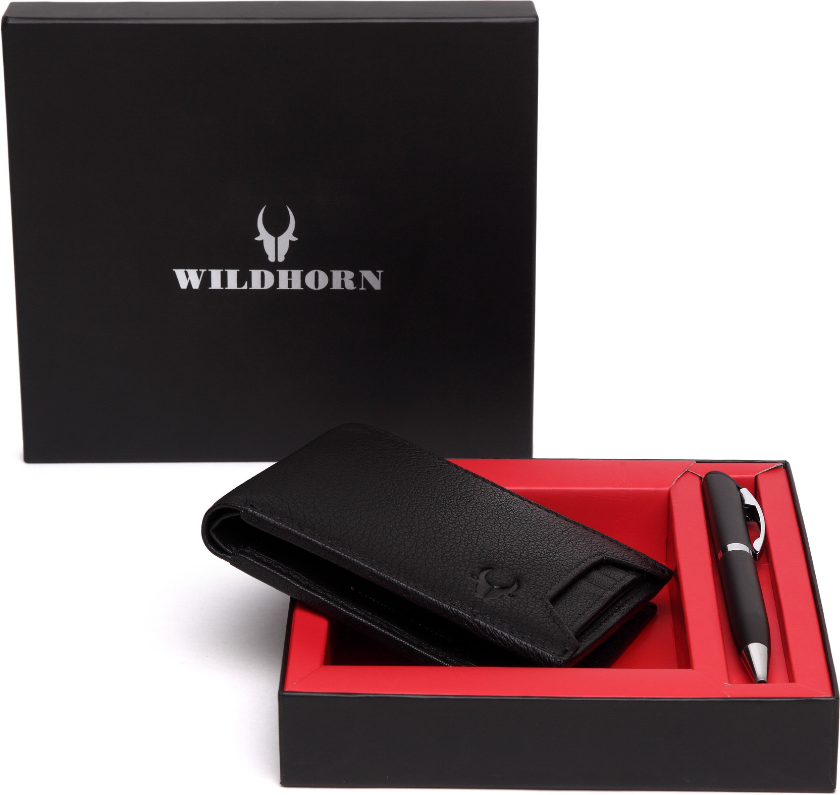WildHorn Men Black Genuine Leather Wallet Black Price in India