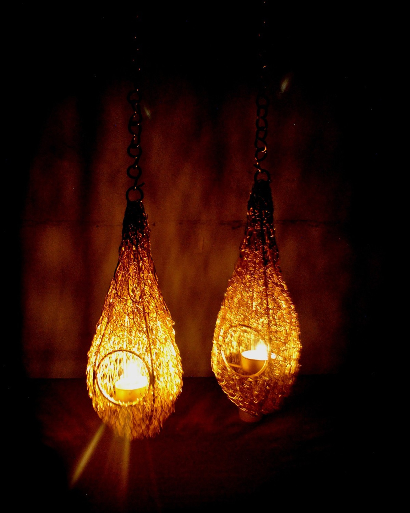 Nitasa Weaver Bird Nest Tea Light Holder Small Set Of 2 Gold Iron