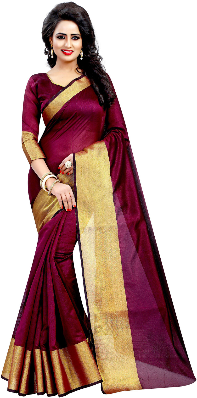 Buy Anugrah Plain Bollywood Cotton Magenta Sarees Online Best Price