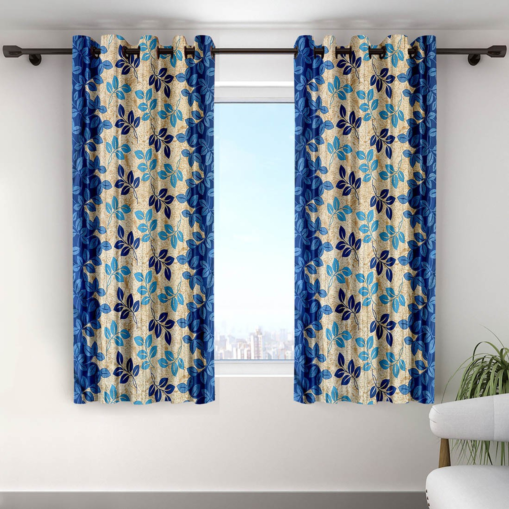 Cortina Polyester Blue Floral Eyelet Window Curtain Buy