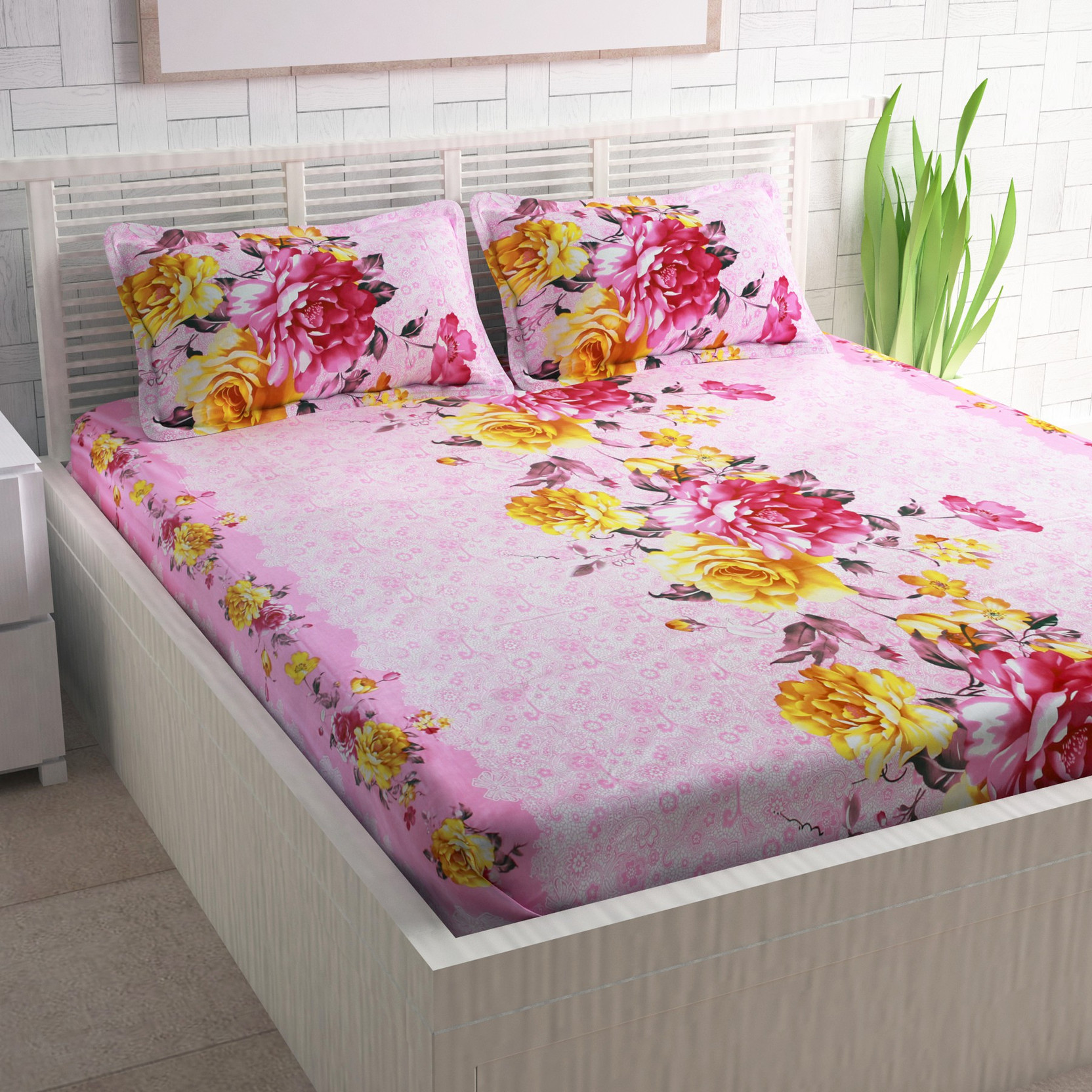 CURL UP Cotton Floral Queen sized Double Bedsheet Buy CURL UP Cotton