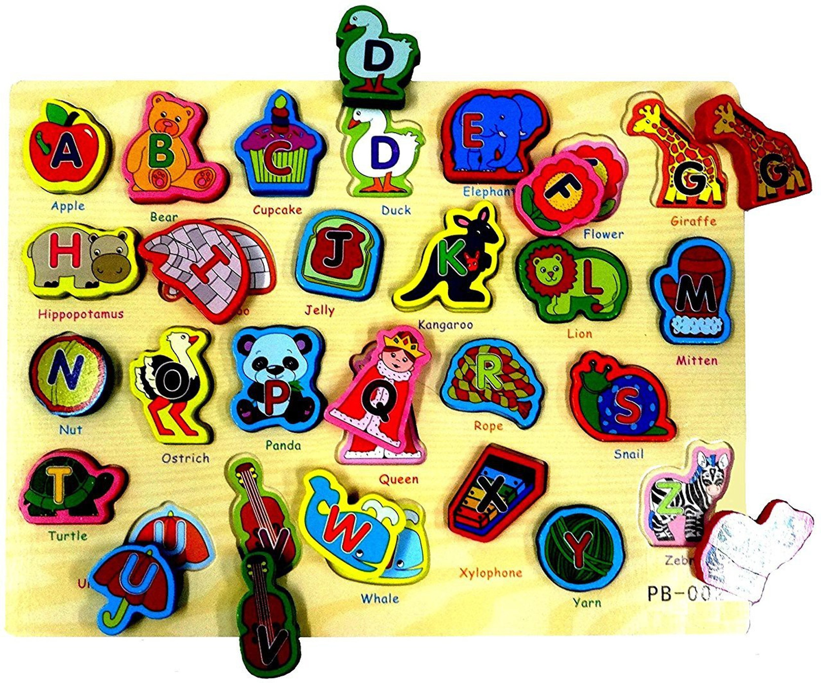 Colorful Hippo Wooden Alphabet Puzzle Abc English Letters Kids Education Toy
