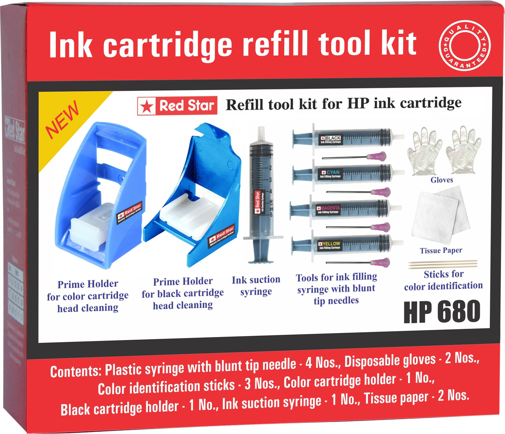 Red Star Ink Refill Tool Kit For Hp 680 Cartridge Multi Color Ink