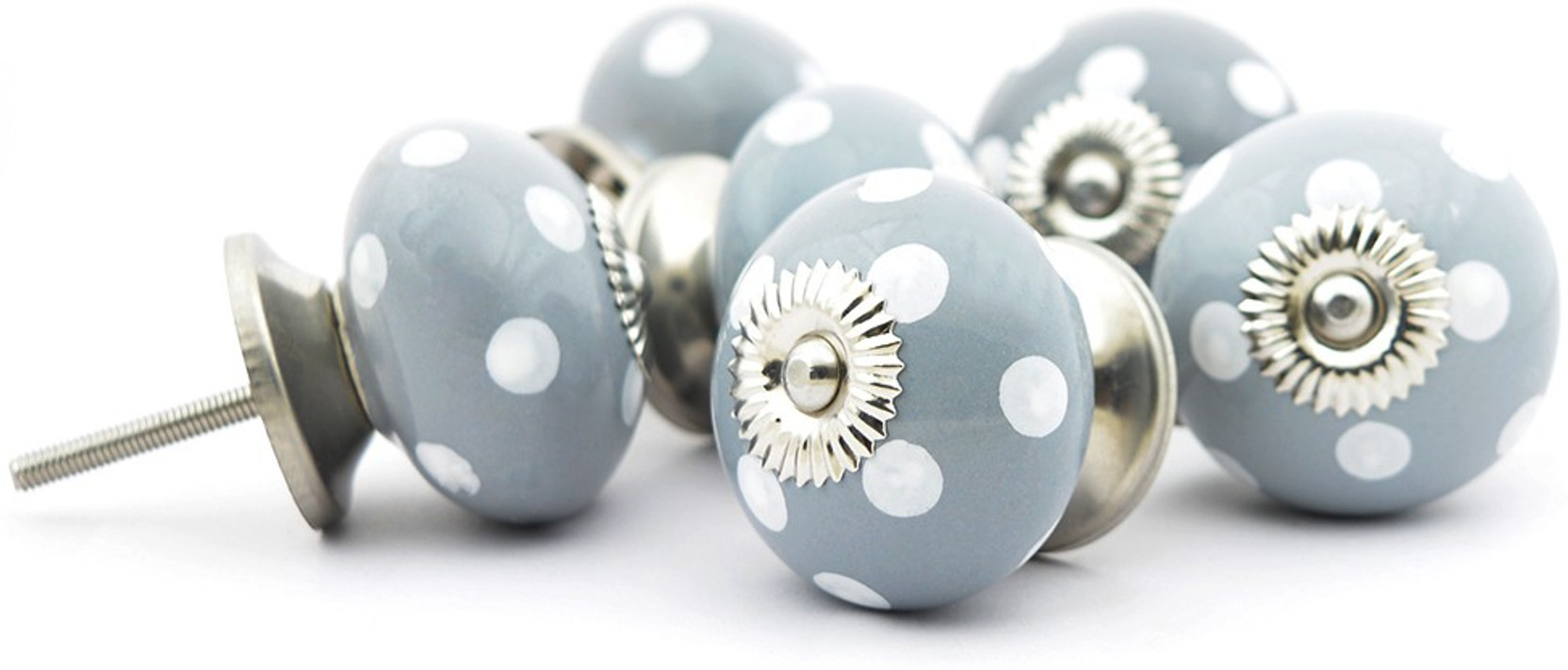 Casa Decor Pack Of 6 Ceramic Round Geay Polka Decorative Door