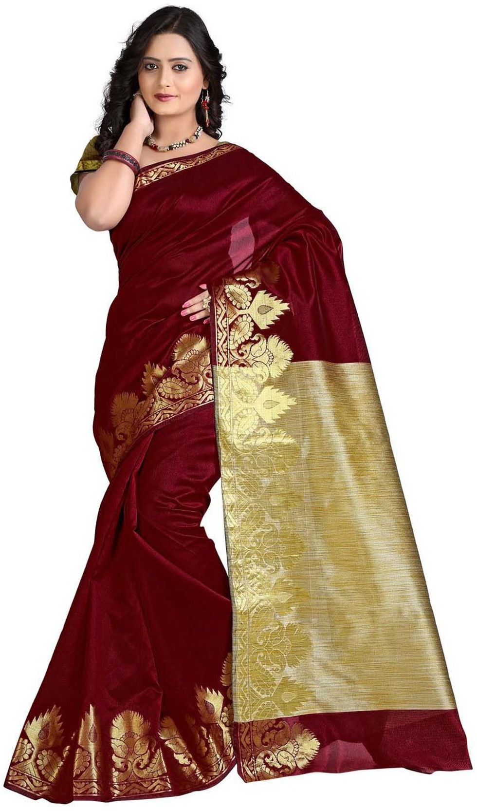 Buy Vastrakala Solid Banarasi Cotton Maroon Sarees Online Best Price