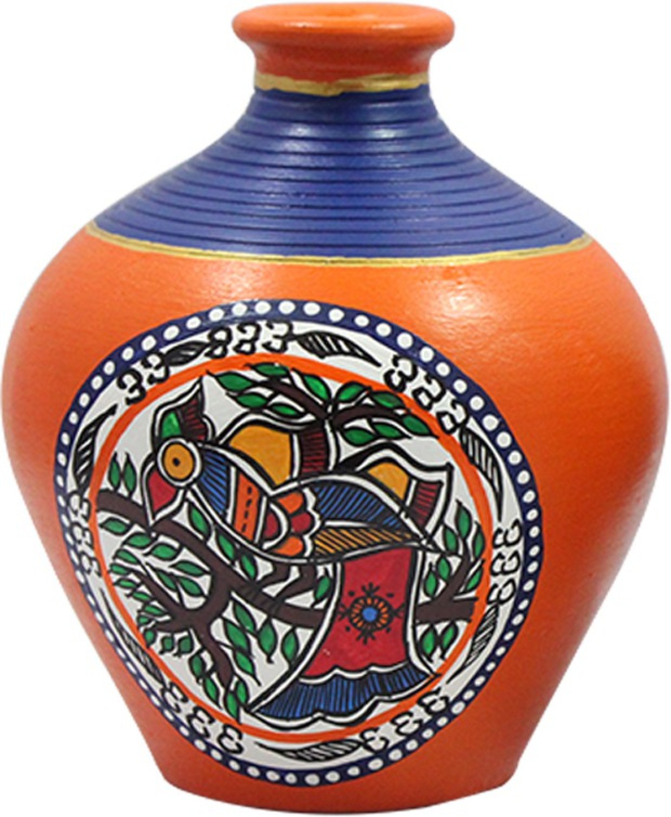 India Meets India Warli Painting Flower Pot Or Vase Terracotta