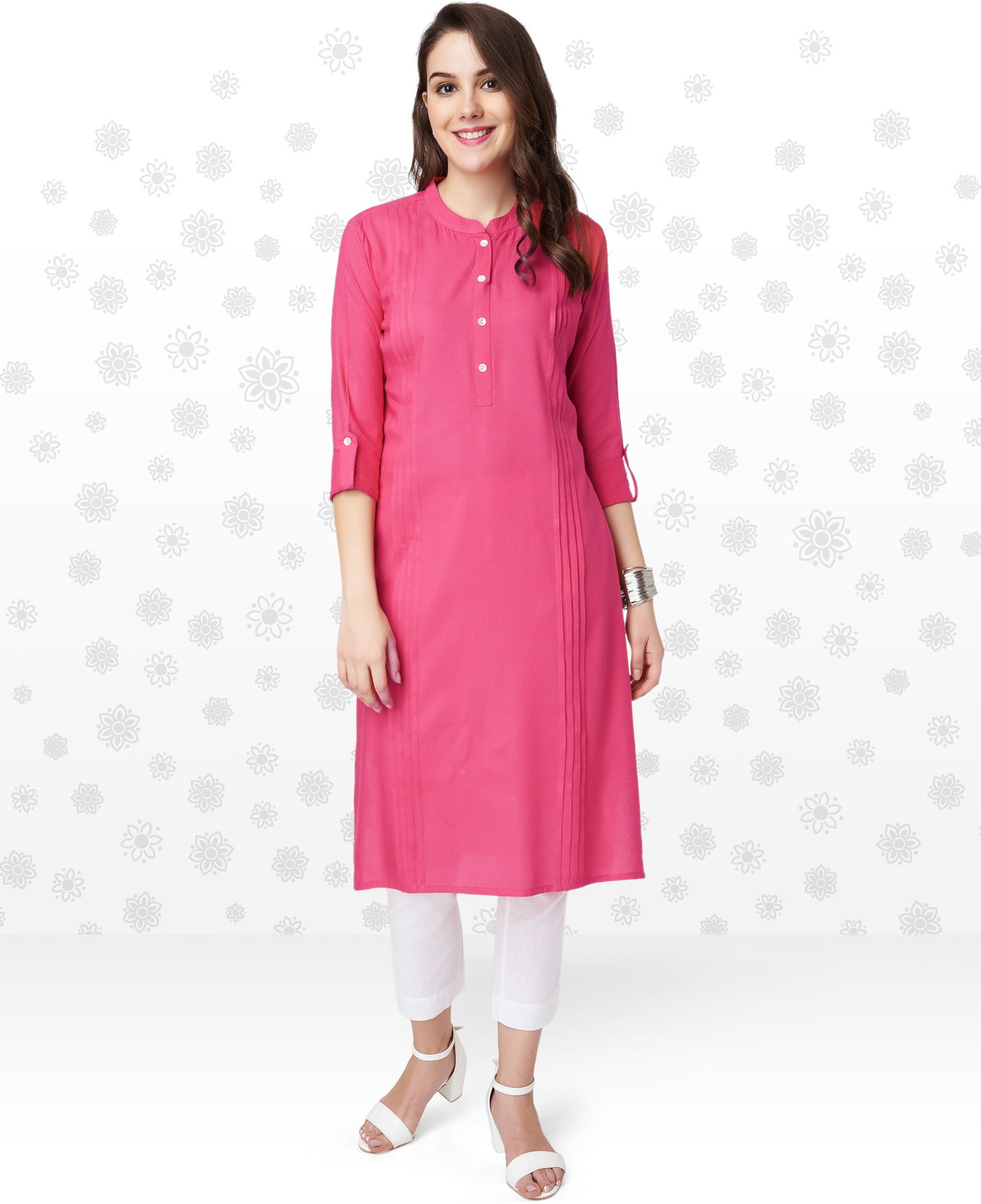 Anmi Solid Women's Straight Kurta - Buy Pink Anmi Solid Women's ...