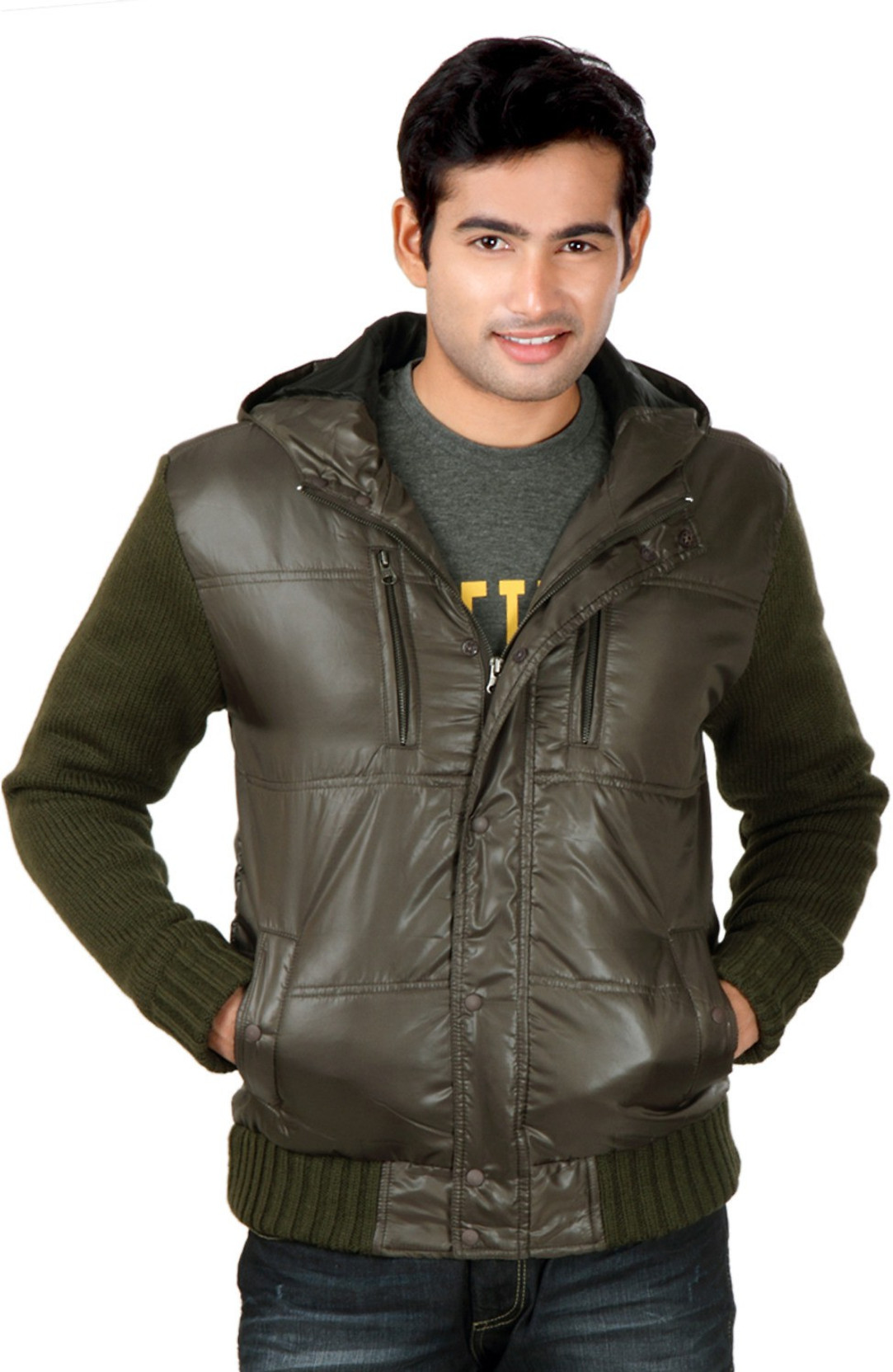 People Full Sleeve Men's Quilted Jacket Buy 439, Green People Full