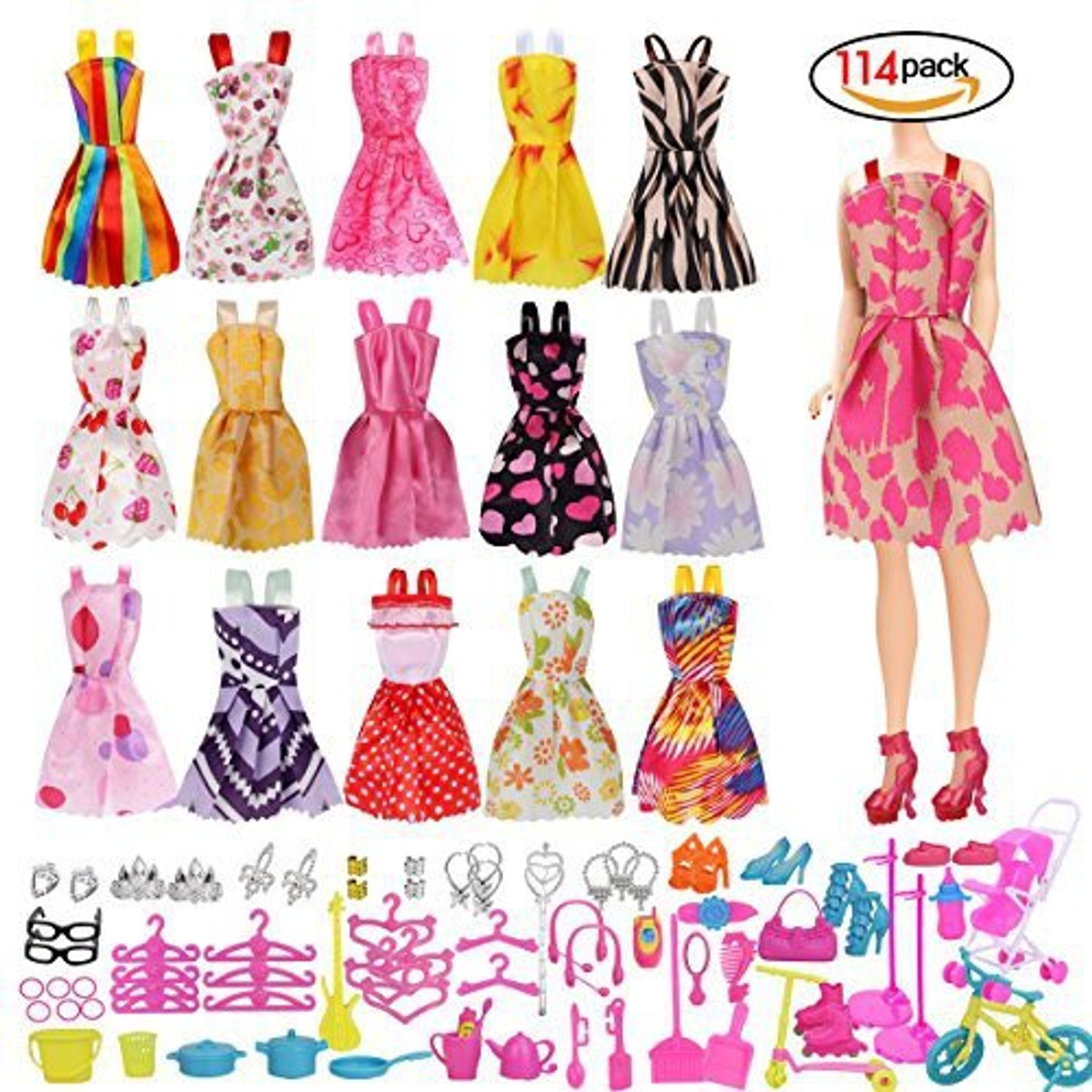 Set 32 Clothes And Accessories For Barbie Doll Party Dress Outfit