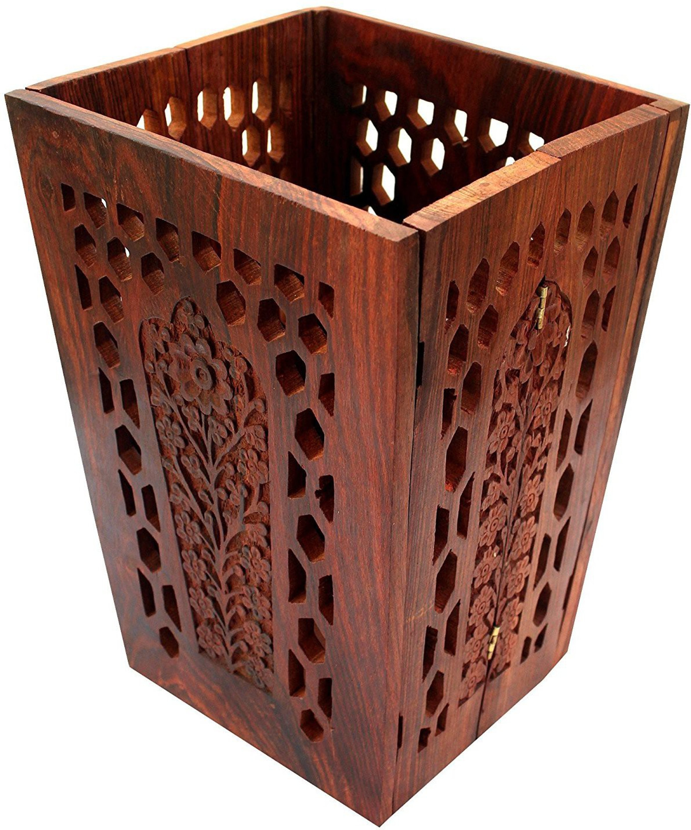Woodcart Wooden H Nd Carved Foldable Flower Pot Dustbin For Office