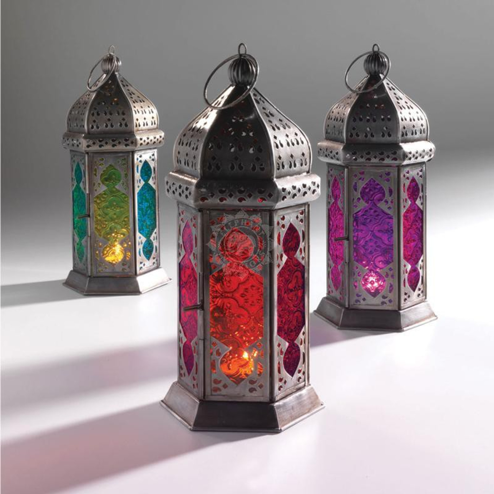 Gifts /& Decor Red Glass Metal Moroccan Candle Holder Hanging Lantern New