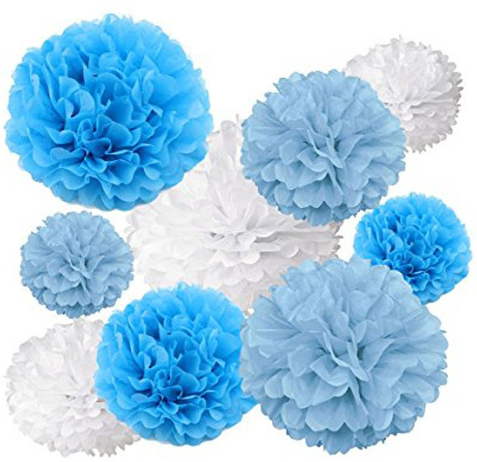 Bronzing Rose Blue White 10 Inch Tissue Hanging Paper Pom Poms