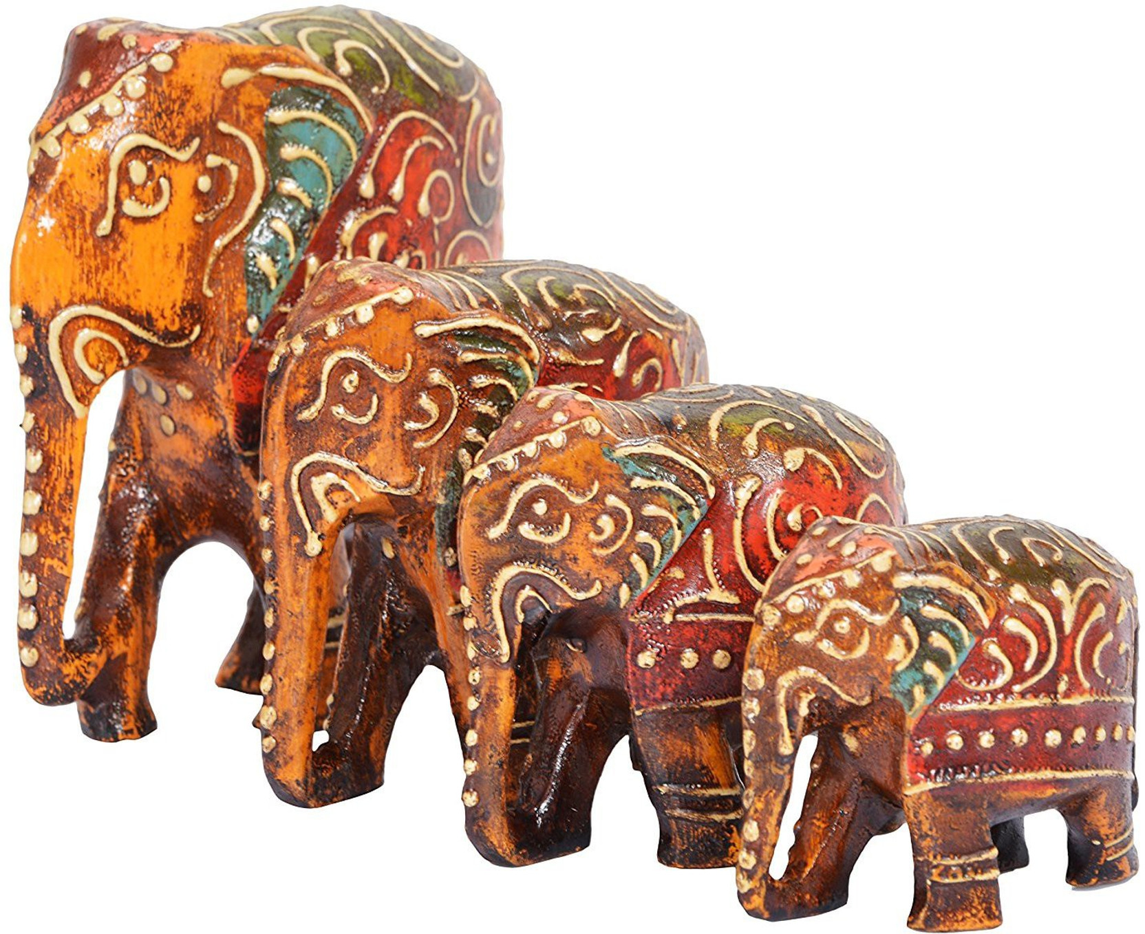 Rajkruti Handicraft Painted Wooden Elephant Family Set Showpiece