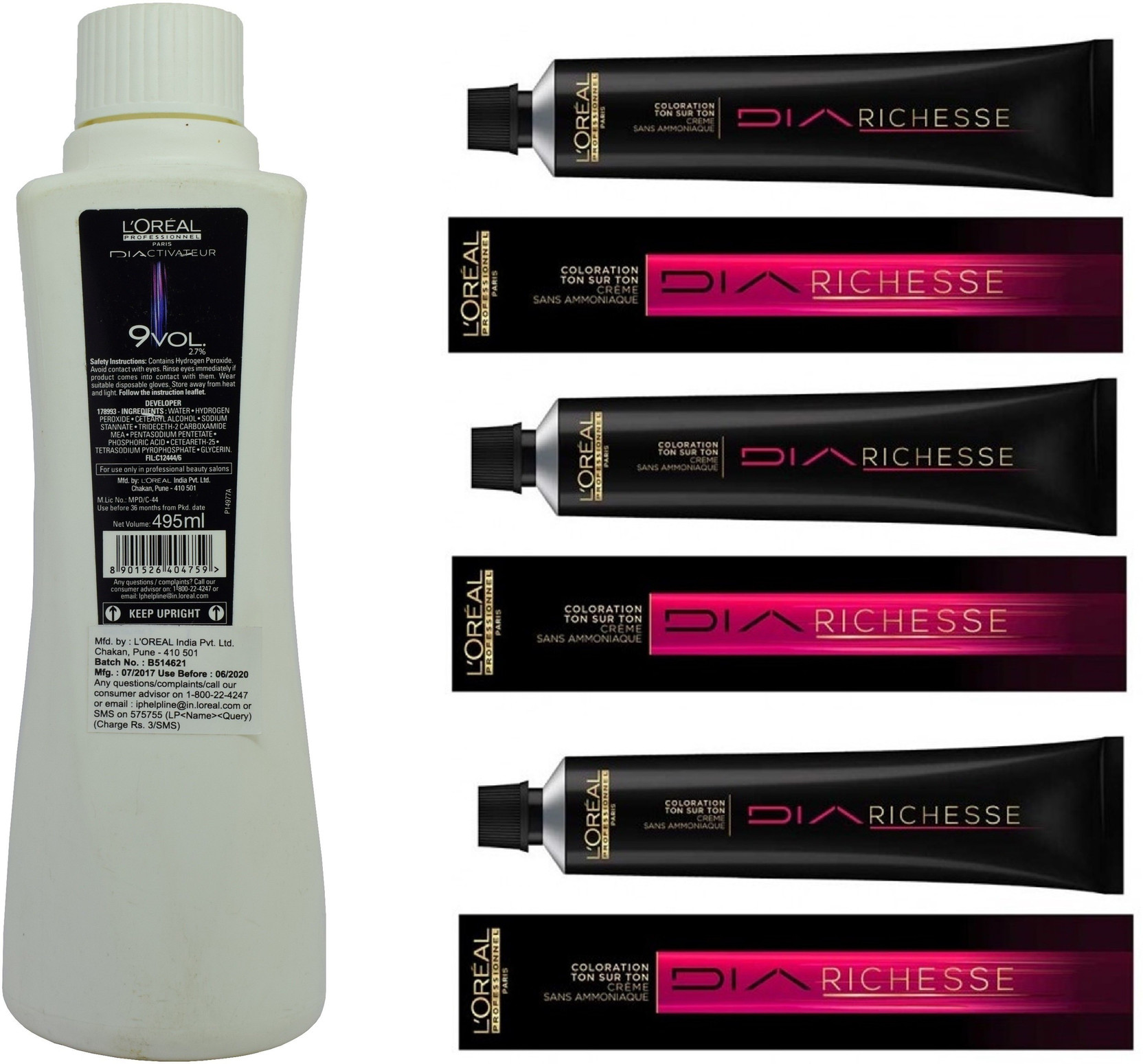 L Oreal Dia Ammonia Free Hair Color 3 Dark Brown 60ml L Oreal Dia Ammonia Free Hair Color 3 Dark Brown 60ml Activateur Developer 495ml Set Of 4
