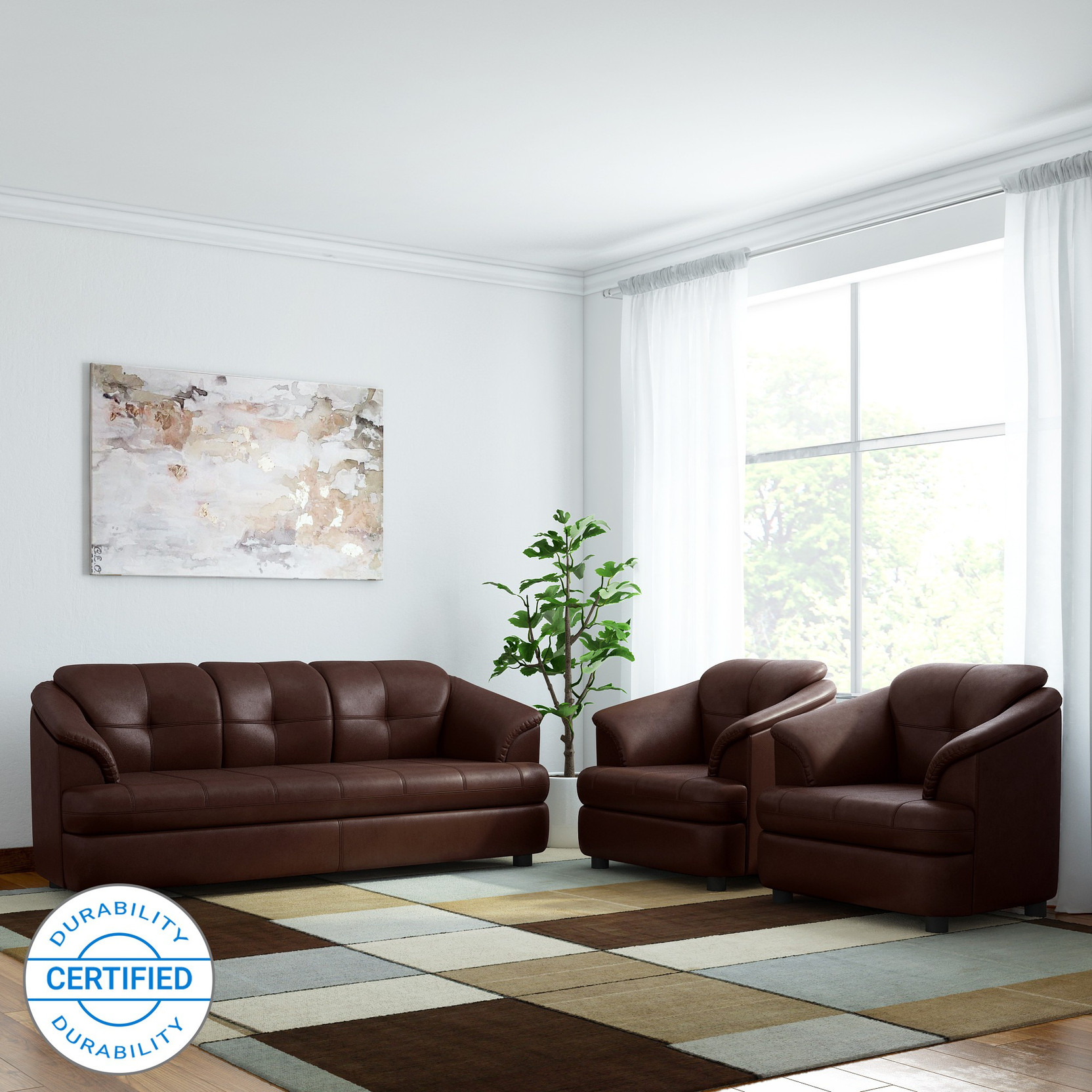 Gioteak Leatherette 3 1 Brown Sofa Set Price In India Add To Cart