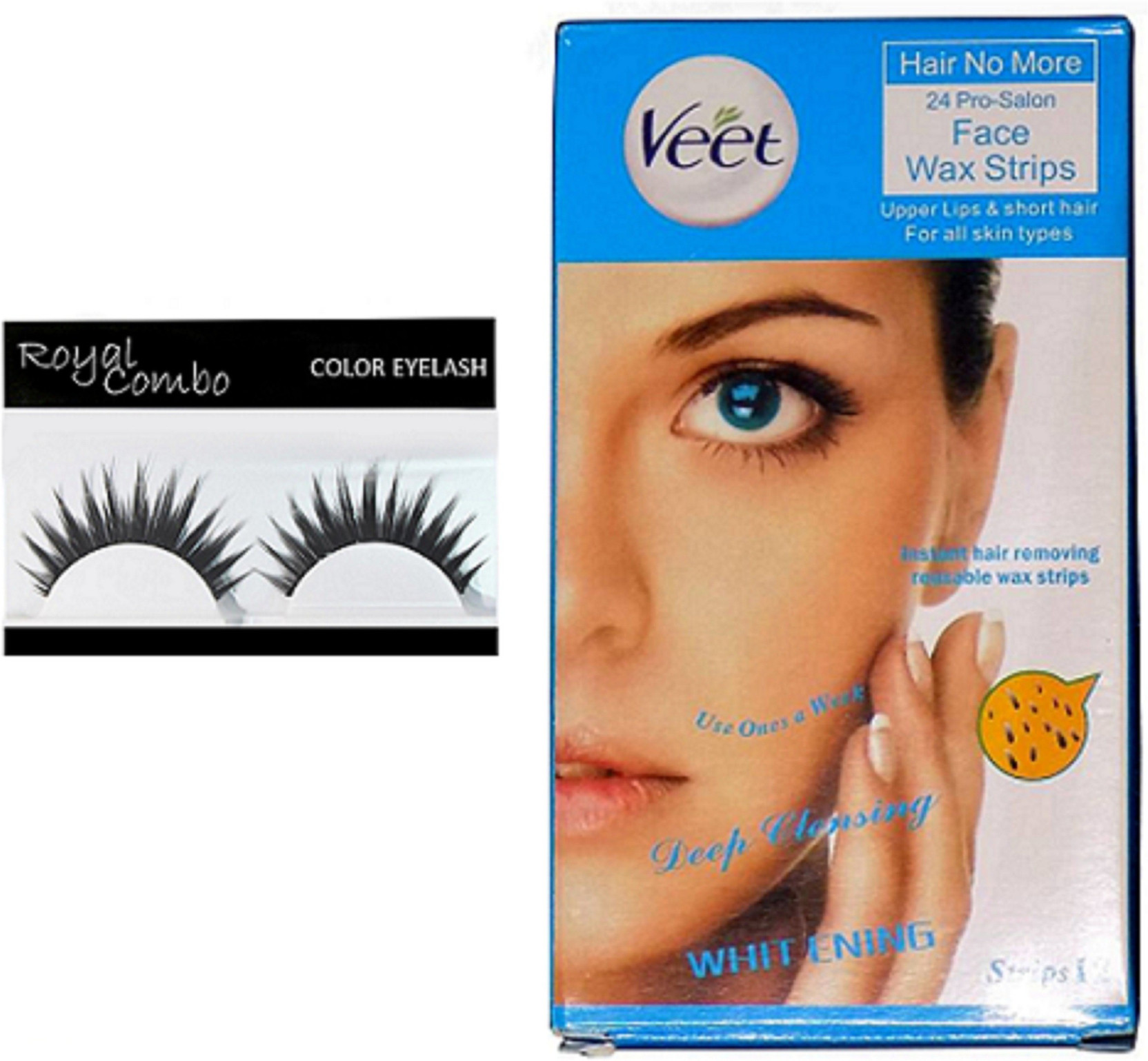 Royal Combo Eyelashes Veet Hair No More Face Wax Strips Upper Lips