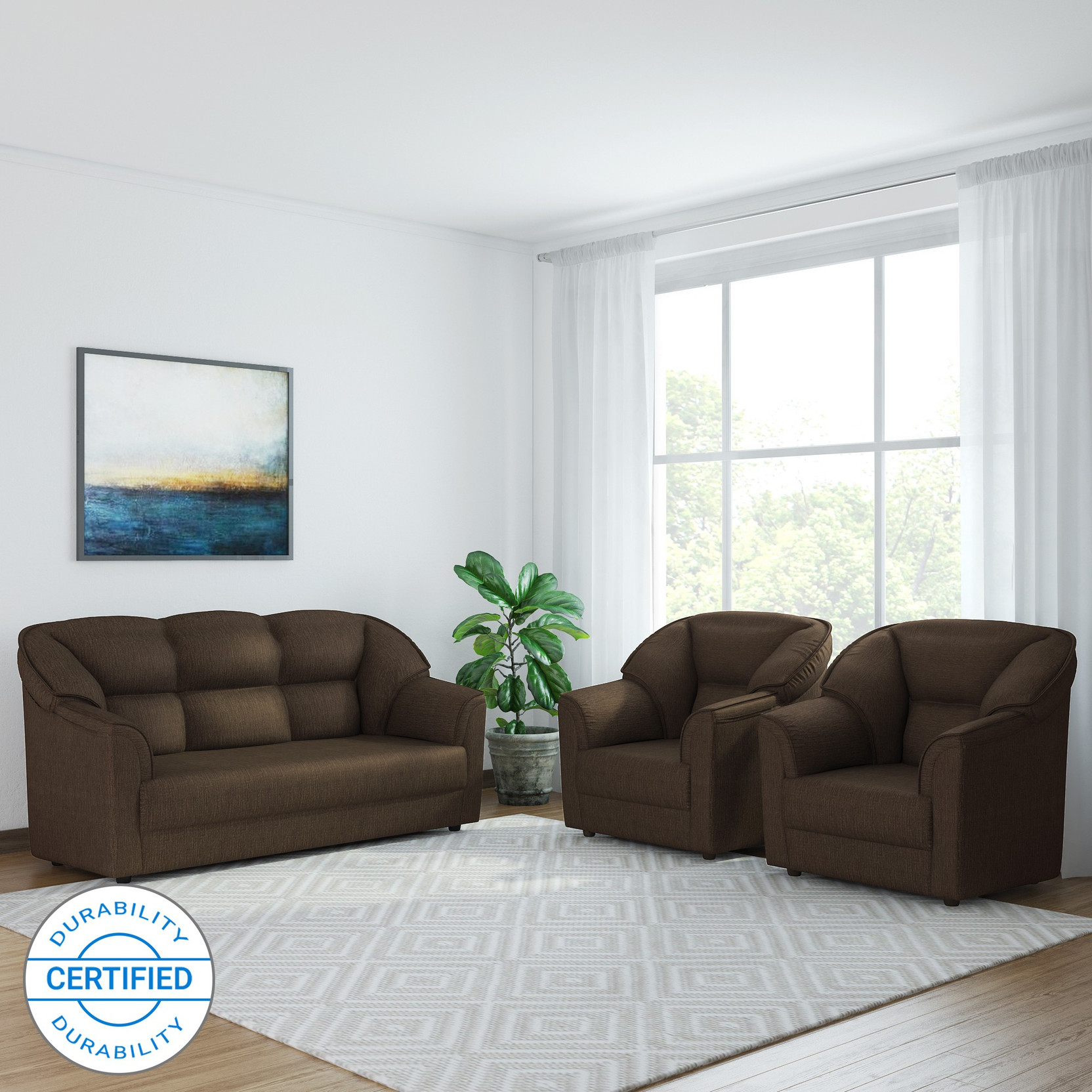 Westido Leyland Fabric 3 1 Dark Brown Sofa Set Price In India Dark Brown Sofa Set Add To Cart