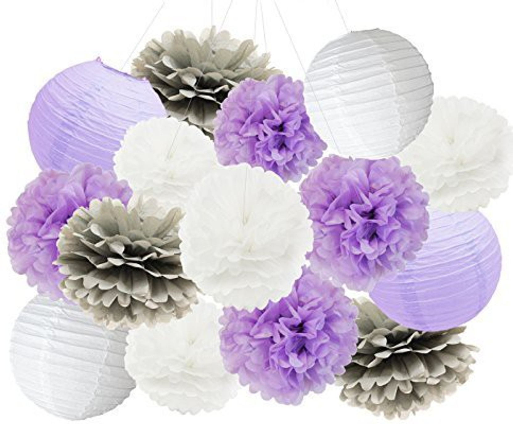 Generic Elephant Baby Shower Decorations 16 Pcs White Lavender