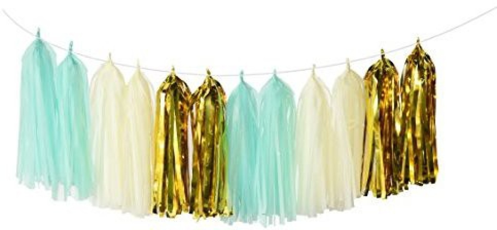 Furunxin 12 Pcs Mint Cream Gold Tissue Paper Tassel Garland