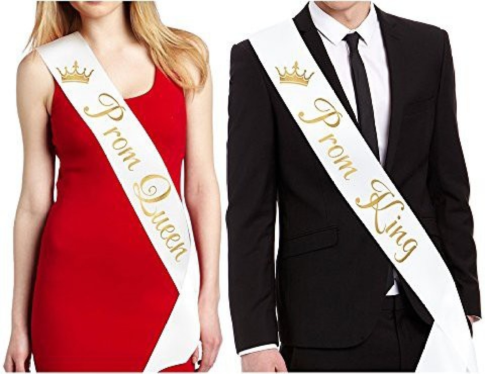 Fcarolyn Prom King And Queen Sashes White With Gold